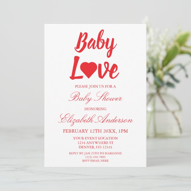 Baby Liebe Heart Baby Dusche Einladung (Stehend Vorderseite)