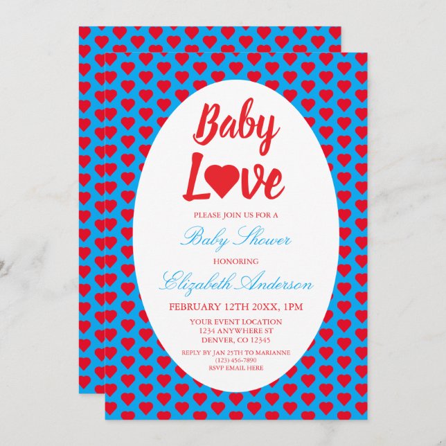 Baby Liebe Heart Baby Dusche Einladung (Vorne/Hinten)