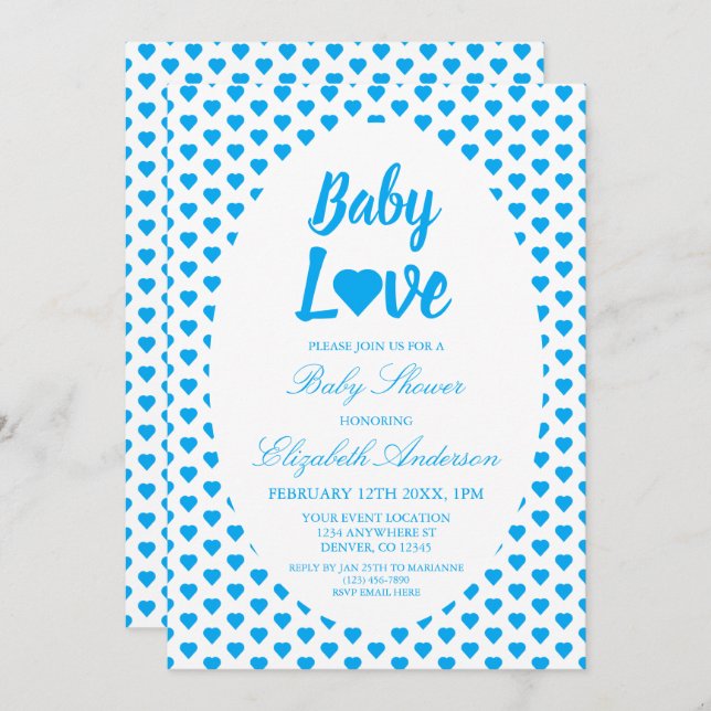 Baby Liebe Heart Boy Babydusche Einladung (Vorne/Hinten)