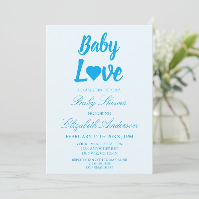 Baby Liebe Heart Boy Babydusche Einladung (Stehend Vorderseite)