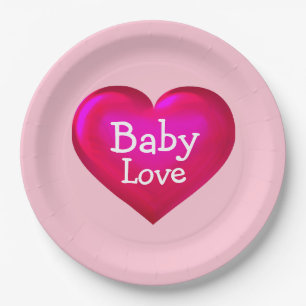 Baby Liebe Hot Pink Herz Pappteller