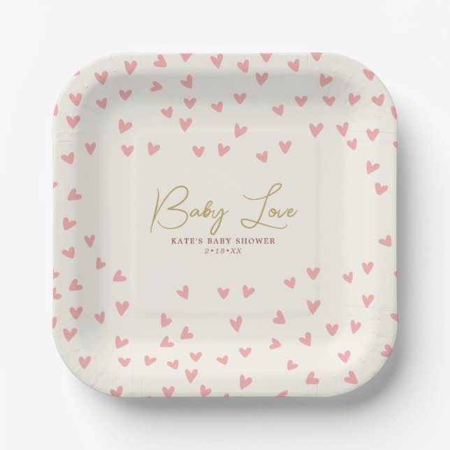 Baby Liebe Pink Hearts Girl Babydusche Pappteller (Vorderseite)
