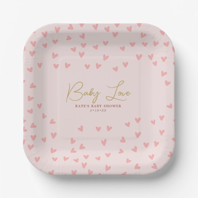 Baby Liebe Pink Hearts Girl Babydusche Pappteller (Vorderseite)