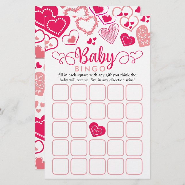 "Baby Liebe" Valentine's Day Baby Shower Bingo Gam (Vorne/Hinten)