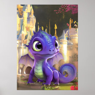 Baby Lila Dragon and Fantasy Mittelalterliche Burg Poster
