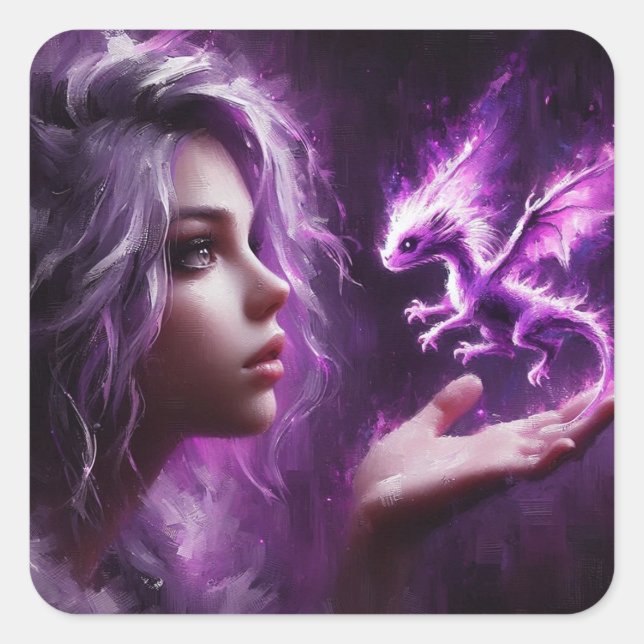 Baby Lila Dragon Quadratischer Aufkleber (Vorderseite)
