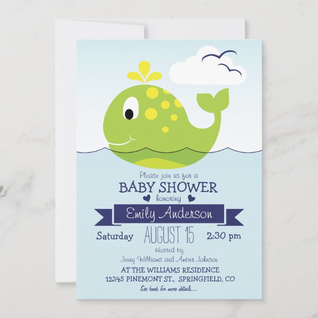 Baby Lime Green Whale; Kinderdusche im Nautischen  Einladung (Vorderseite)