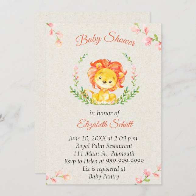 Baby Lion Baby Shower Einladung (Vorne/Hinten)