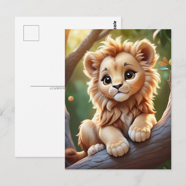 Baby Lion im Dschungel, Postüberquerung Postkarte (Vorne/Hinten)