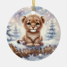 Baby Lion in Winter Magic Keramik Ornament