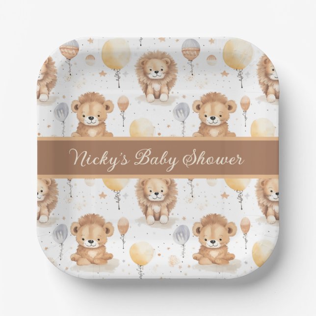 Baby Lion Personalisiert Baby Dusche Pappteller (Vorderseite)