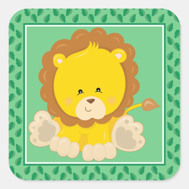 Baby Lion | Safari Animals Party Quadratischer Aufkleber (Vorderseite)