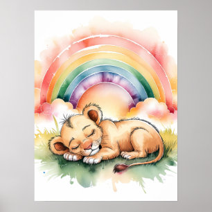 Baby Lion unter einem Regenbogen - Aquarell Poster