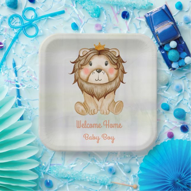 Baby Lion Welcome Baby Boy Paper Plate Pappteller (Party)
