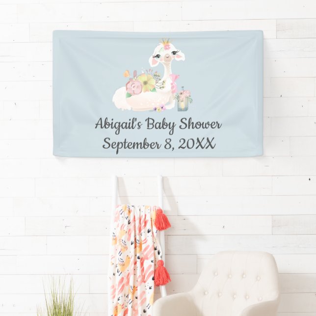 Baby Llama Blume White Blue Boy Baby Dusche Banner (Insitu)