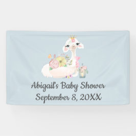 Baby Llama Blume White Blue Boy Baby Dusche Banner