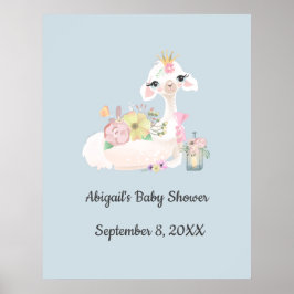 Baby Llama mit Blume White und Blue Baby Boy Poster