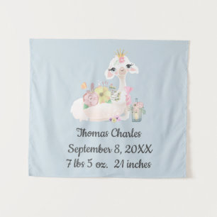 Baby Llama mit Blume White und Blue Baby Boy Wandteppich