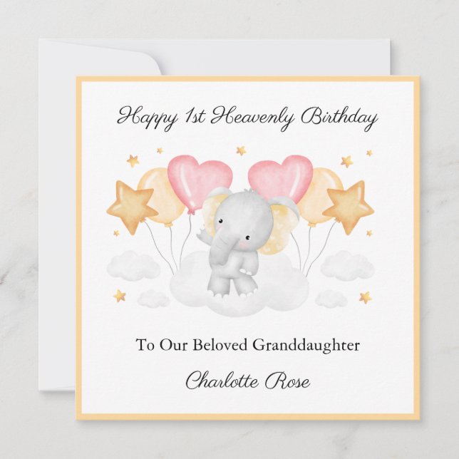 Baby Loss Birthday Orange Jungle Elephant Card (Vorderseite)