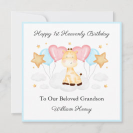 Baby Loss Boy First Birthday Jungle Giraffe Card