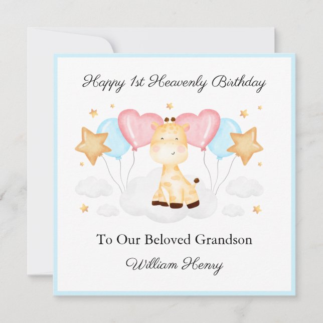 Baby Loss Boy First Birthday Jungle Giraffe Card (Vorderseite)