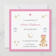 Baby Loss Girl Moon Stars Teddy Memorial Flat Card