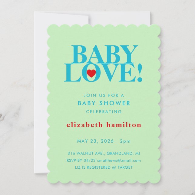 BABY LOVE! Bold Green Blue Baby Shower Invitation Einladung (Vorderseite)