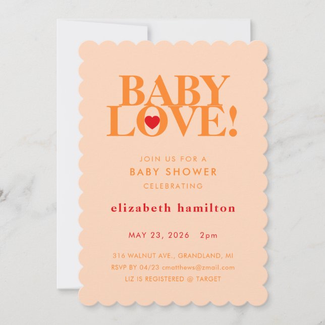 BABY LOVE! Bold Orange Baby Shower Invitation Einladung (Vorderseite)