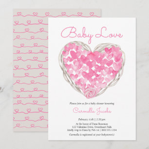 Baby Love Pinke Herzen Rustikale Mädchen-Baby-Part Einladung