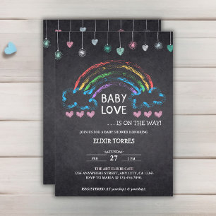 Baby Love-Schultafel-Herzen & Regenbogen-Baby-Part Einladung