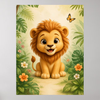 Baby-Löwen-Kinderzimmerposter, Dschungeltierdruck  Poster