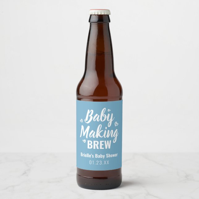 Baby Maaking Brew Funny Dusche Danke Blue Bierflaschenetikett (Vorderseite)