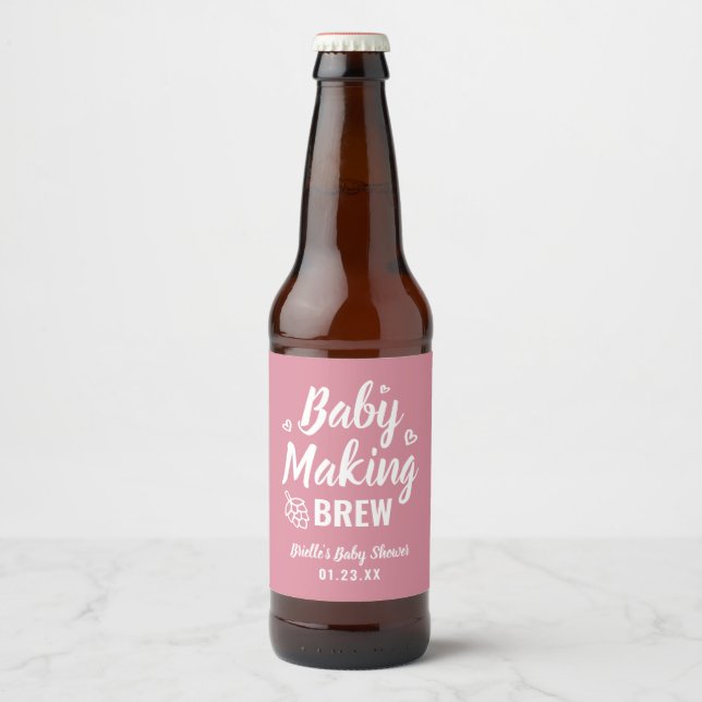 Baby Maaking Brew Funny Dusche Danke Pink Hops Bierflaschenetikett (Vorderseite)