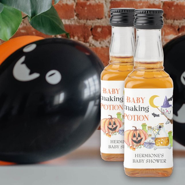 Baby Maaking Pose Halloween Baby Dusche Mini Alkoholflaschenetikett (Baby Making Potion baby shower bottle labels)