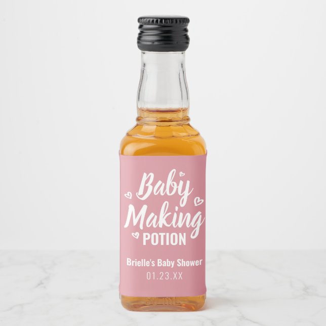 Baby Maaking Potion Funny Dusche Danke Pink Alkoholflaschenetikett (Vorderseite)