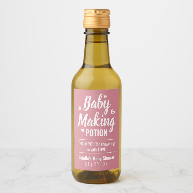 Baby Maaking Potion Funny Dusche Danke Pink Weinetikett (Vorderseite)