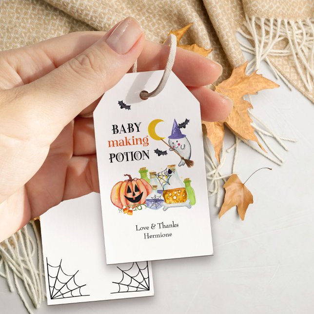 Baby Maaking Potion Halloween Baby Dusche Gefallen Geschenkanhänger (Baby Making Potion halloween themed gift tags)