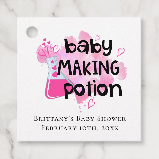 Baby Maaking Potion Rosa Herz Mini Flasche Geschenkanhänger (Vorderseite)