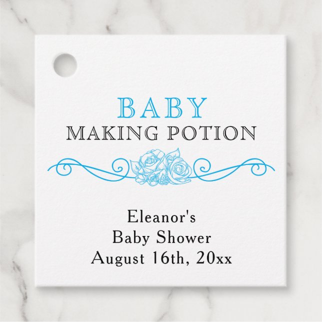 Baby Maaking Tränke Moderne Sky Blue Mini Flasche Geschenkanhänger (Vorderseite)