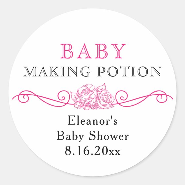 Baby-Mach-Potion Rosa Baby-Party-Favor-Sticker Runder Aufkleber (Vorderseite)