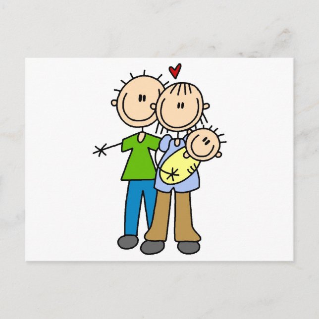 Baby macht drei T - Shirt und Geschenke Postkarte (Vorderseite)