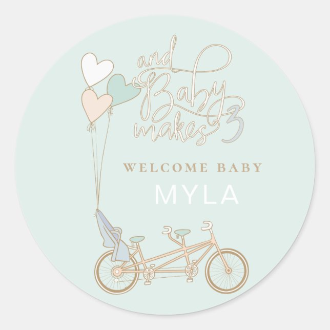Baby macht Drei Tandembike mit Babysitz nach Maß Runder Aufkleber (Vorderseite)