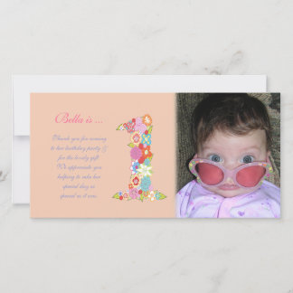 Baby-Mädchen-1. Geburtstag danken Ihnen Foto-Karte Dankeskarte
