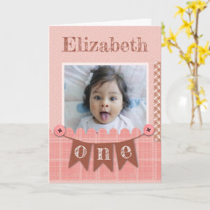 Baby Mädchen 1. Geburtstag Rosa Scrapbook Karte