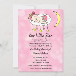 Baby Mädchen auf dem Mond Rosa Mädchen-Baby-Party Einladung