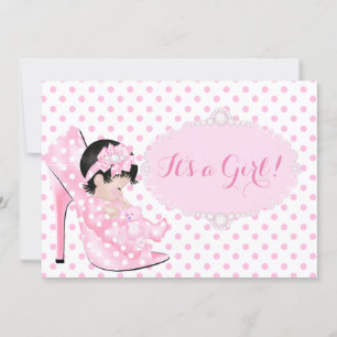 Baby Mädchen Baby Shower Rosa Weiße Punkte C Einladung
