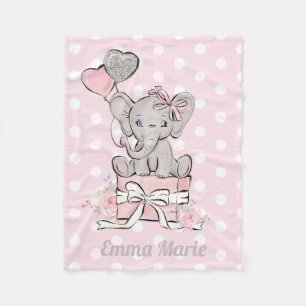 Baby-Mädchen-Elefant Rosa Silber Glitter-Ballons Fleecedecke