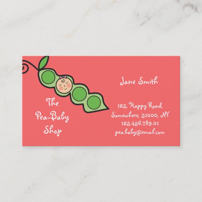 Baby-Mädchen-Erbse in einer Visitenkarte (Vorderseite)