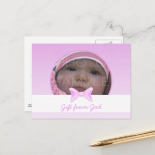 Baby Mädchen Foto-Geschenk von Gott Rosa Schleife  Postkarte