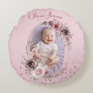 Baby Mädchen Foto Süß Elegant Modern Rosa floral Rundes Kissen